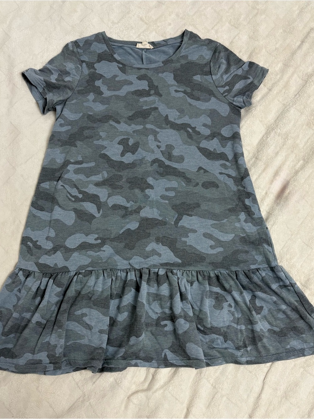 Blue Camo Ruffle-Hem Dress